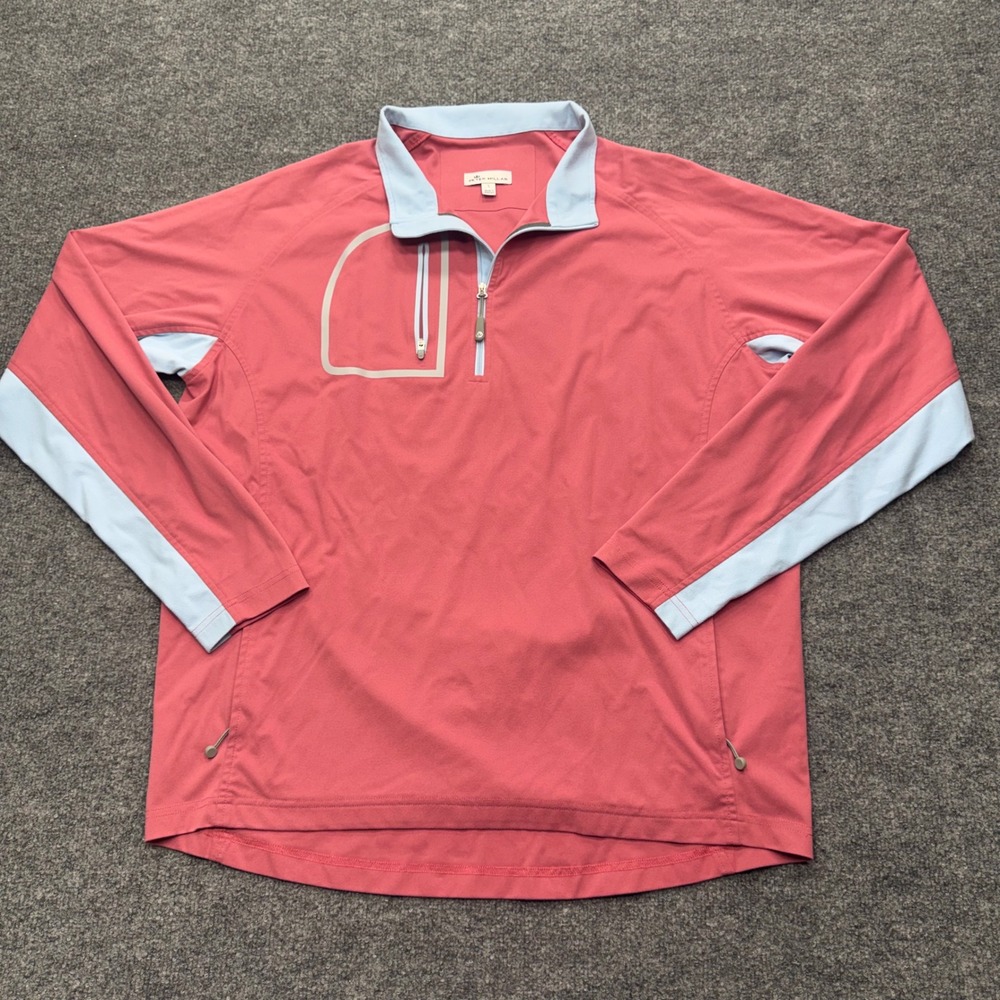 Peter Millar Crown Sport Mens Large Pink Blue Quarter Zip Pullover Golf Jacket